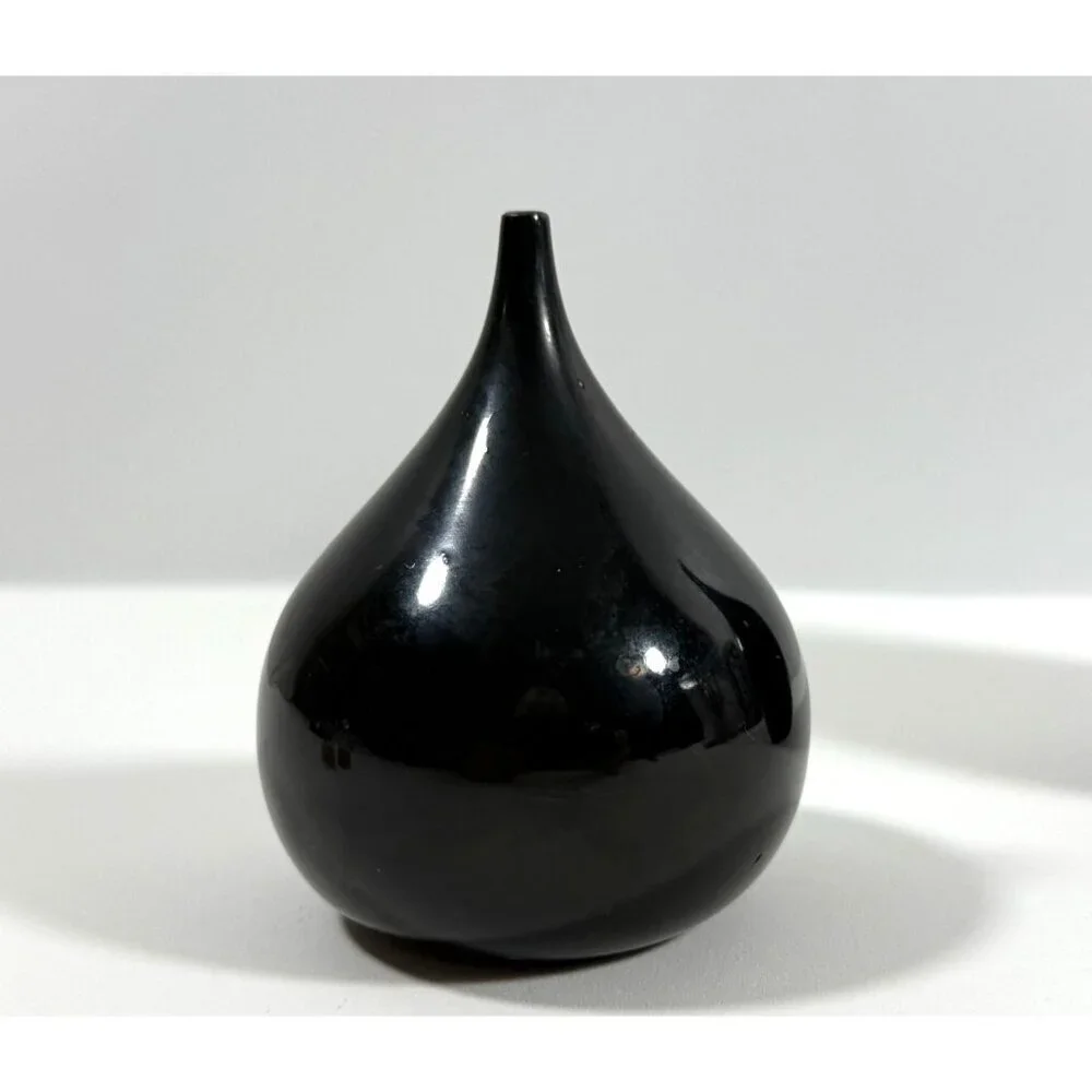 Mid Century Takahashi Black Lacquered Teardrop Salt & Pepper Shakers Japan FLAWS